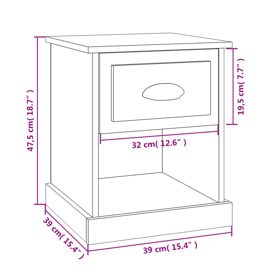 Nachtkastjes 2 St 39X39X47,5 Cm Bewerkt Hout Gerookt Eikenkleur