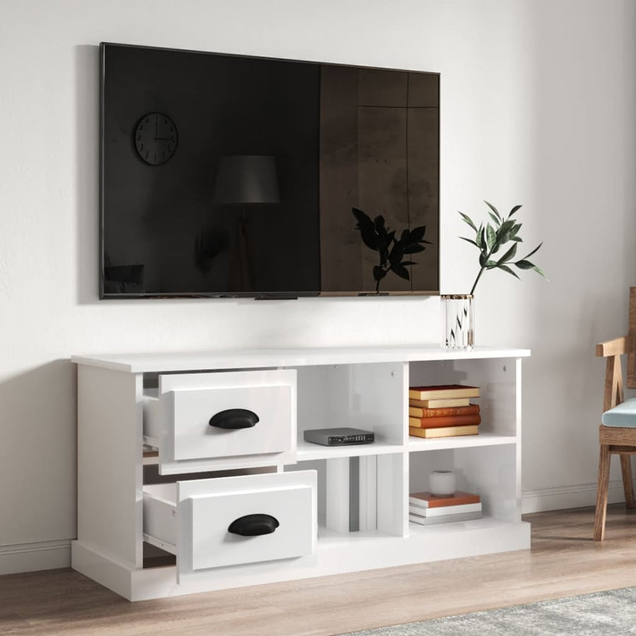 Tv-Meubel 02X35,5X47,5 Cm Bewerkt Hout 102 x 35.5 x 47.5 cm Hoogglans wit