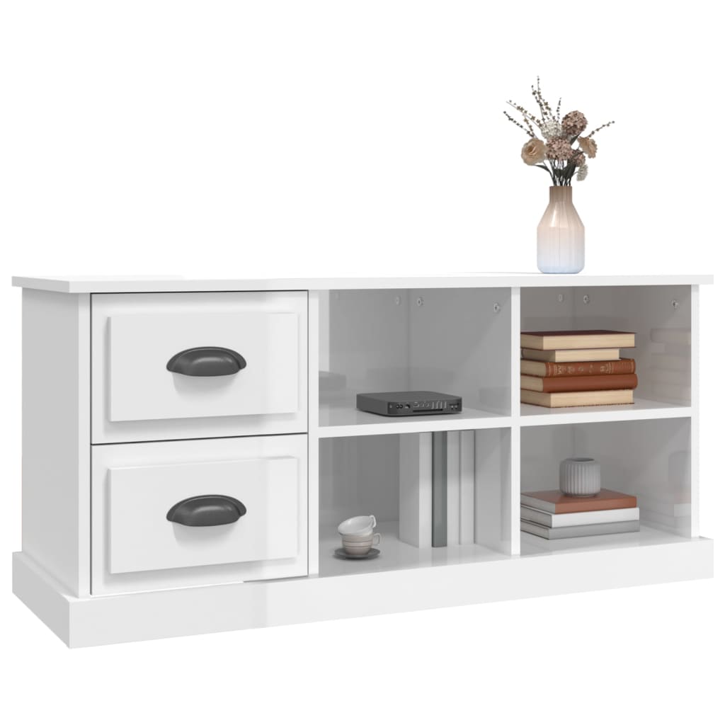 Tv-Meubel 02X35,5X47,5 Cm Bewerkt Hout 102 x 35.5 x 47.5 cm Hoogglans wit