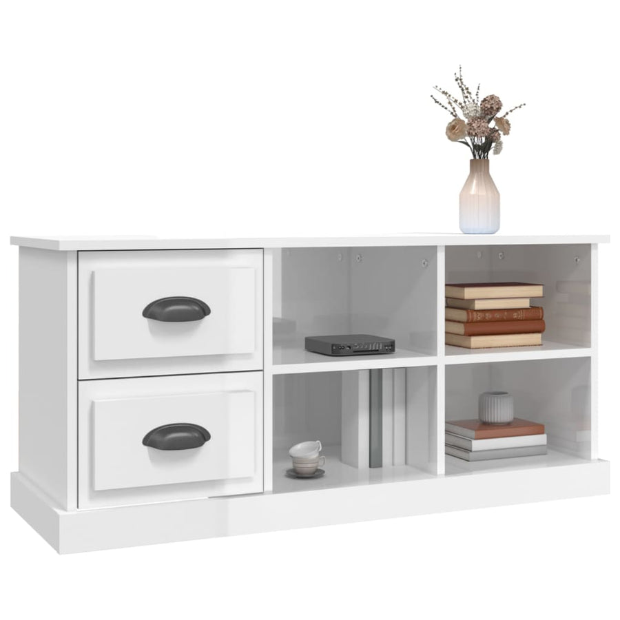 Tv-Meubel 02X35,5X47,5 Cm Bewerkt Hout 102 x 35.5 x 47.5 cm Hoogglans wit