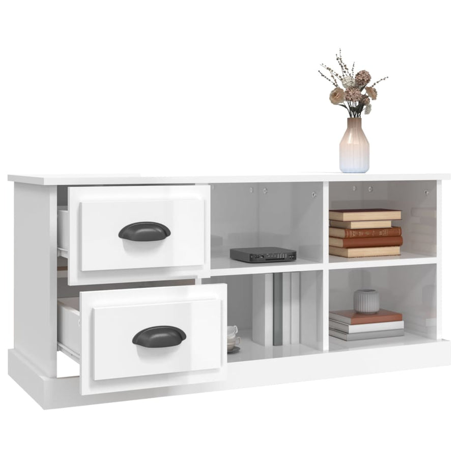 Tv-Meubel 02X35,5X47,5 Cm Bewerkt Hout 102 x 35.5 x 47.5 cm Hoogglans wit