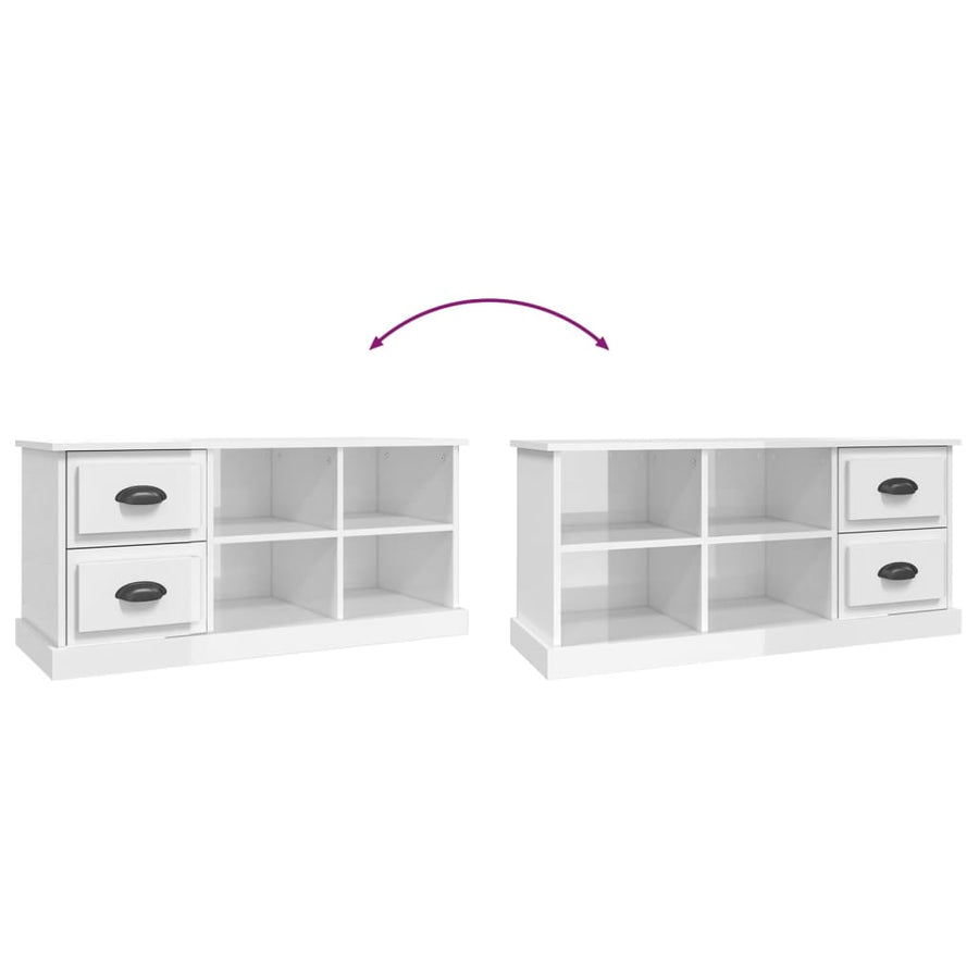 Tv-Meubel 02X35,5X47,5 Cm Bewerkt Hout 102 x 35.5 x 47.5 cm Hoogglans wit