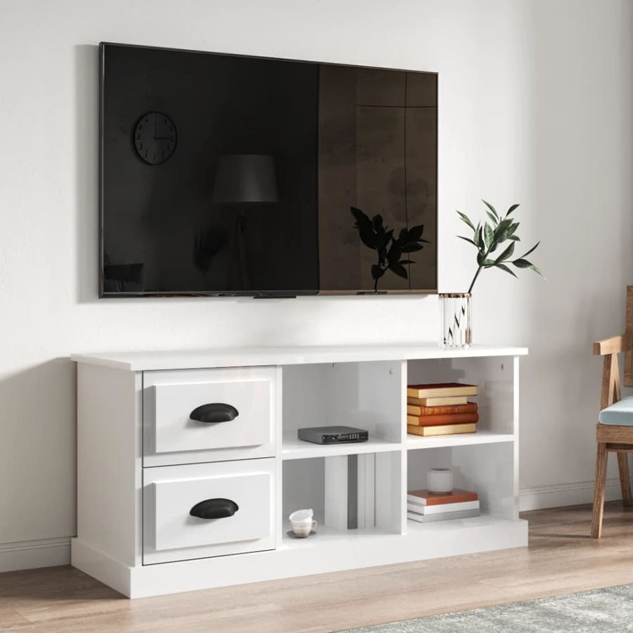 Tv-Meubel 02X35,5X47,5 Cm Bewerkt Hout 102 x 35.5 x 47.5 cm Hoogglans wit