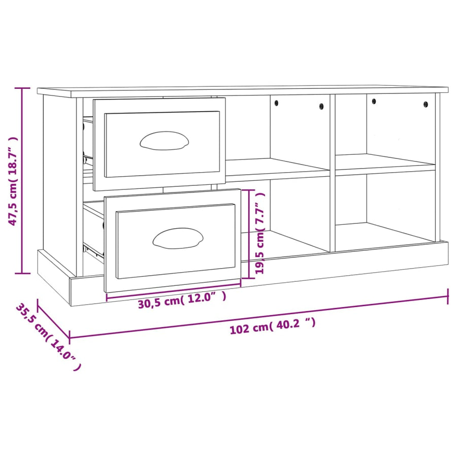 Tv-Meubel 02X35,5X47,5 Cm Bewerkt Hout 102 x 35.5 x 47.5 cm Betongrijs