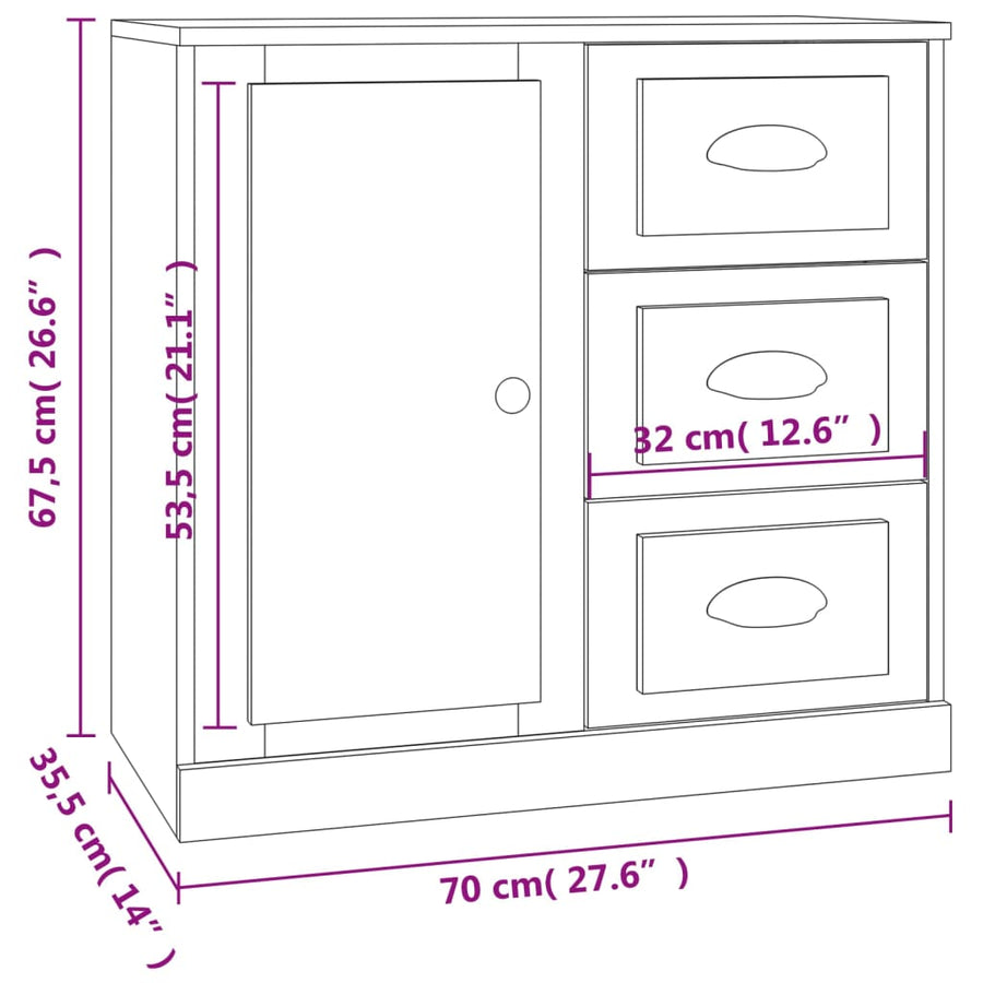 Dressoir 70X35,5X67,5 Cm Bewerkt Hout Betongrijs