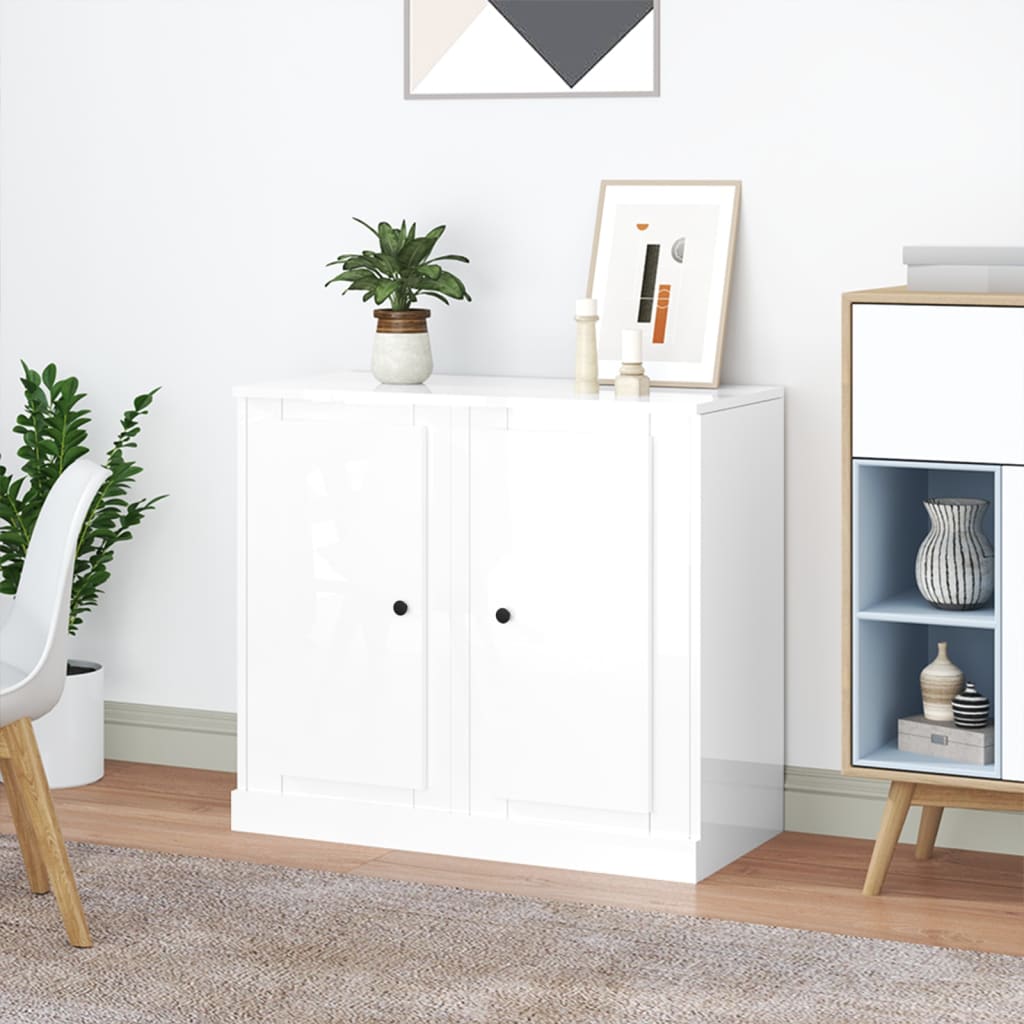 Dressoirs 2 St 37,5X35,5X67,5 Cm Bewerkt Hout Hoogglans Wit
