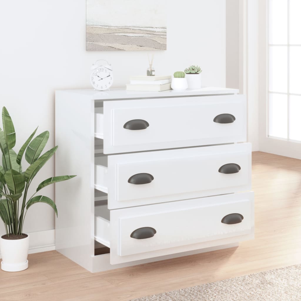 Dressoir 70X35X67,5 Cm Bewerkt Hout Hoogglans Wit
