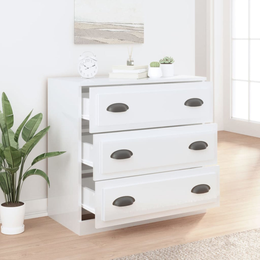 Dressoir 70X35X67,5 Cm Bewerkt Hout Hoogglans Wit