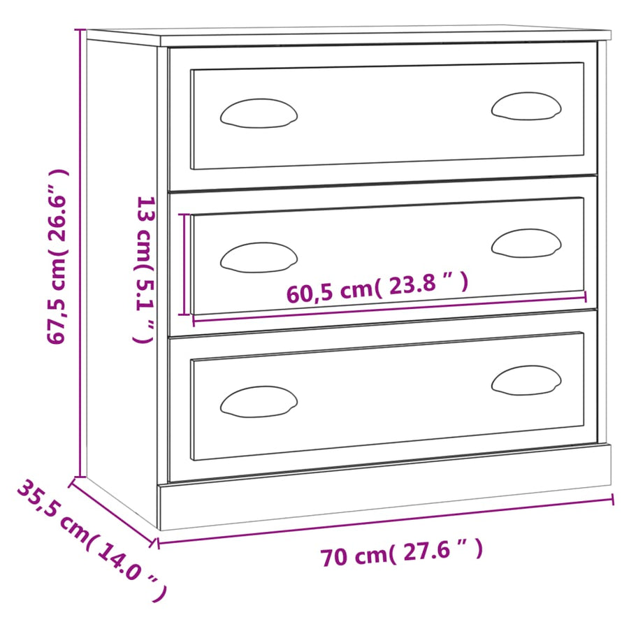 Dressoir 70X35X67,5 Cm Bewerkt Hout Hoogglans Wit