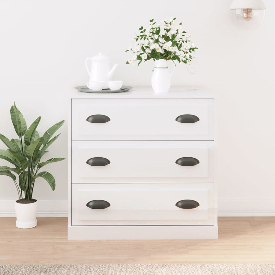 Dressoir 70X35X67,5 Cm Bewerkt Hout Hoogglans Wit