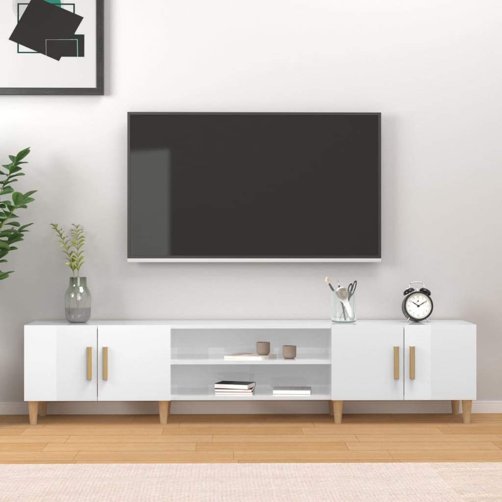 Tv-Meubel 80X3,5X40 Cm Bewerkt Hout Hoogglans wit