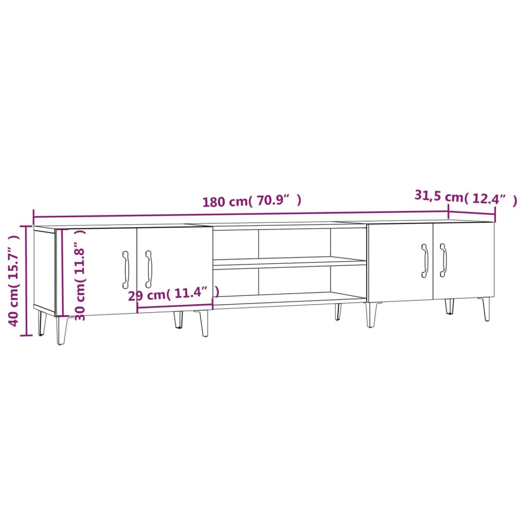 Tv-Meubel 180X31,5X40 Cm Bewerkt Hout Gerookt Eikenkleurig