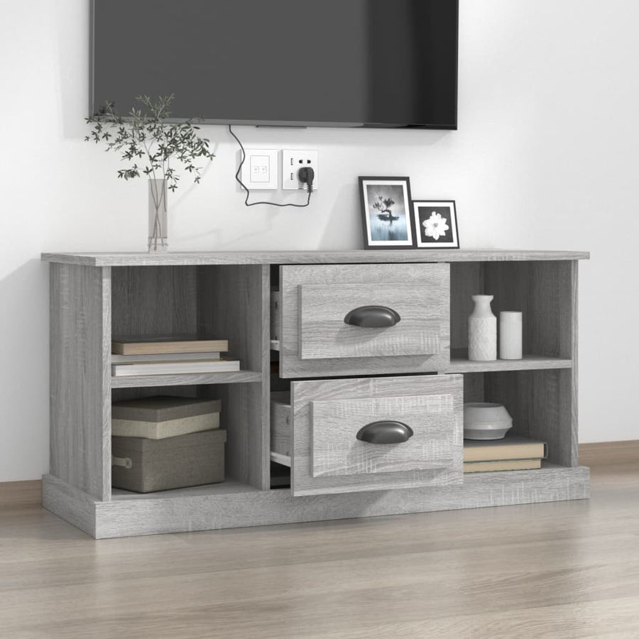 Tv-Meubel 99,5X35,5X48 Cm Bewerkt Hout Eikenkleur Grijs sonoma