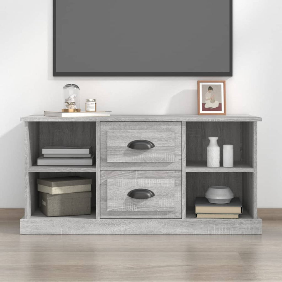 Tv-Meubel 99,5X35,5X48 Cm Bewerkt Hout Eikenkleur Grijs sonoma