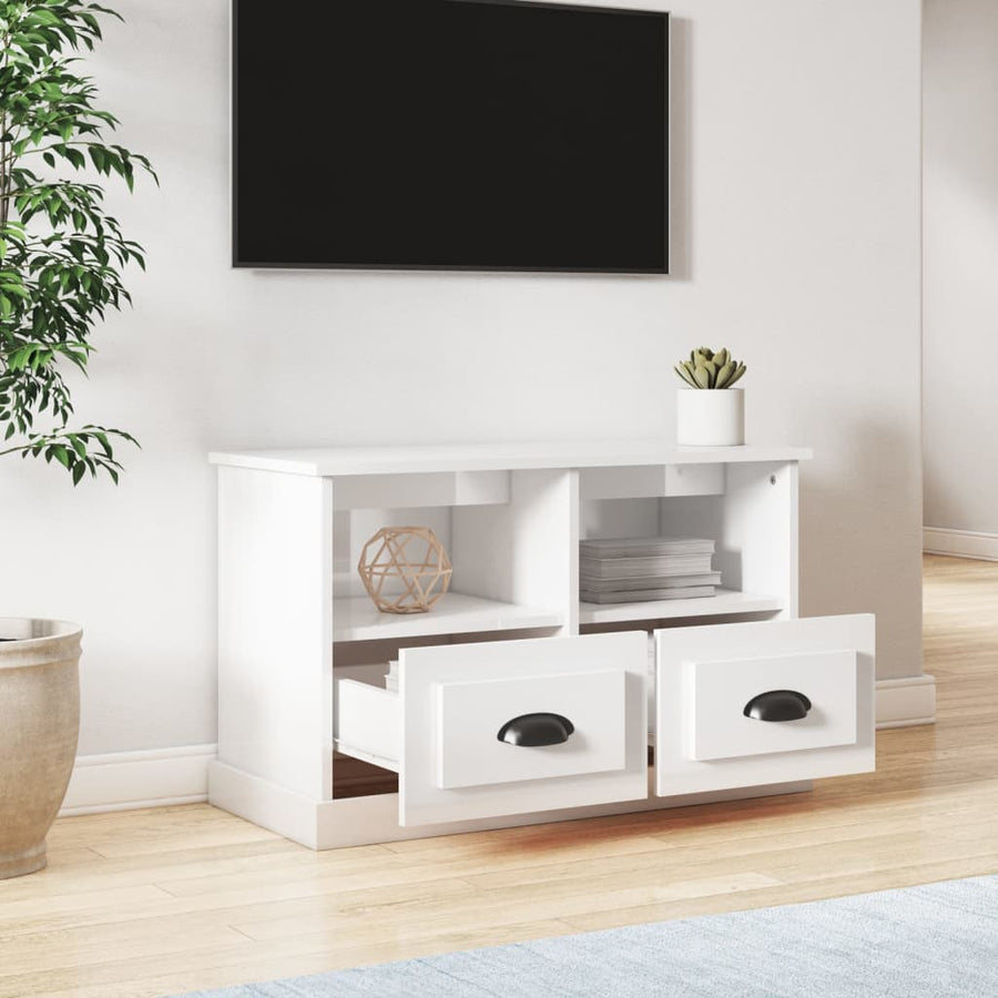 Tv-Meubel Bewerkt Hout Hoogglans wit