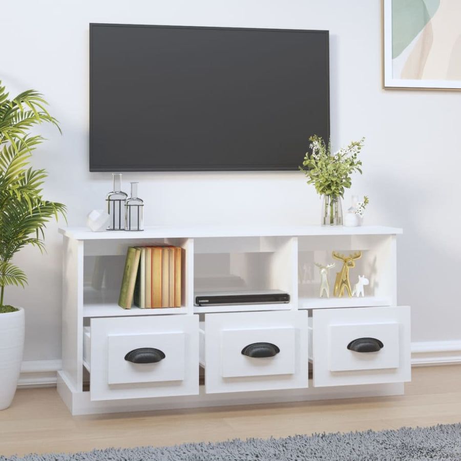 Tv-Meubel 00X35X50 Cm Bewerkt Hout Hoogglans wit