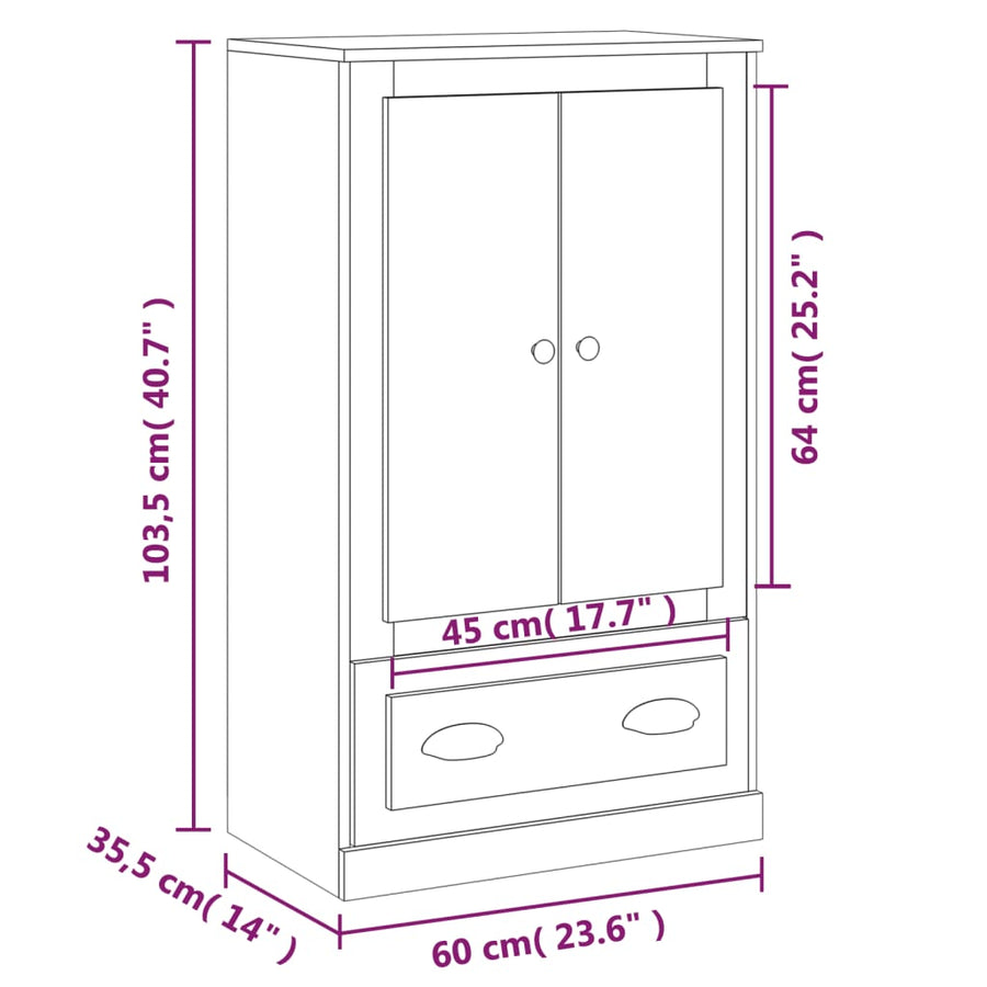 Hoge Kast 60X35,5X103,5 Cm Bewerkt Hout Kleurig Sonoma eiken