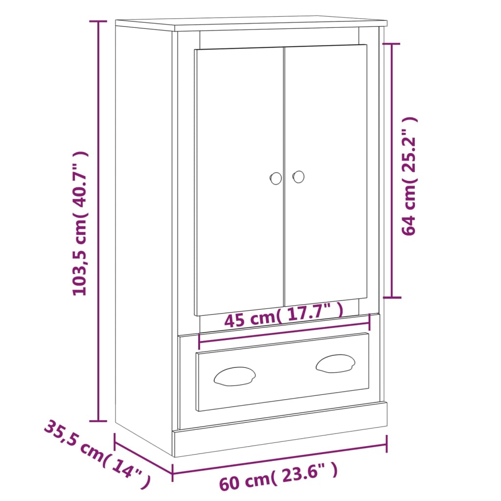 Hoge Kast 60X35,5X103,5 Cm Bewerkt Hout Eikenkleur Grijs sonoma