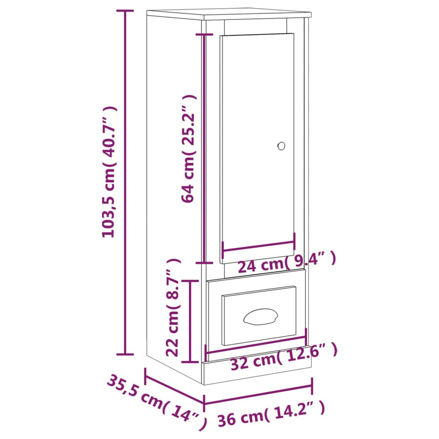 Hoge Kast 36X35,5X103,5 Cm Bewerkt Hout Zwart