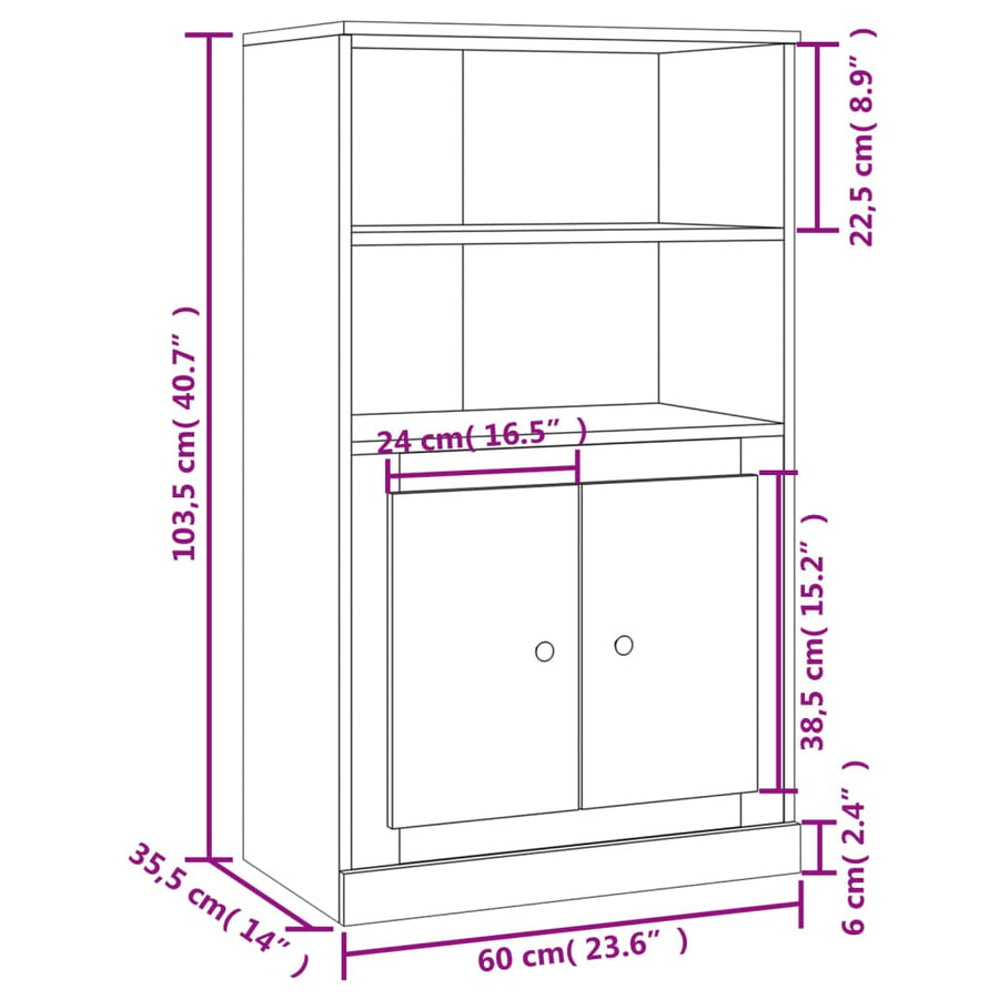 Hoge Kast 60X35,5X103,5 Cm Bewerkt Hout Betongrijs