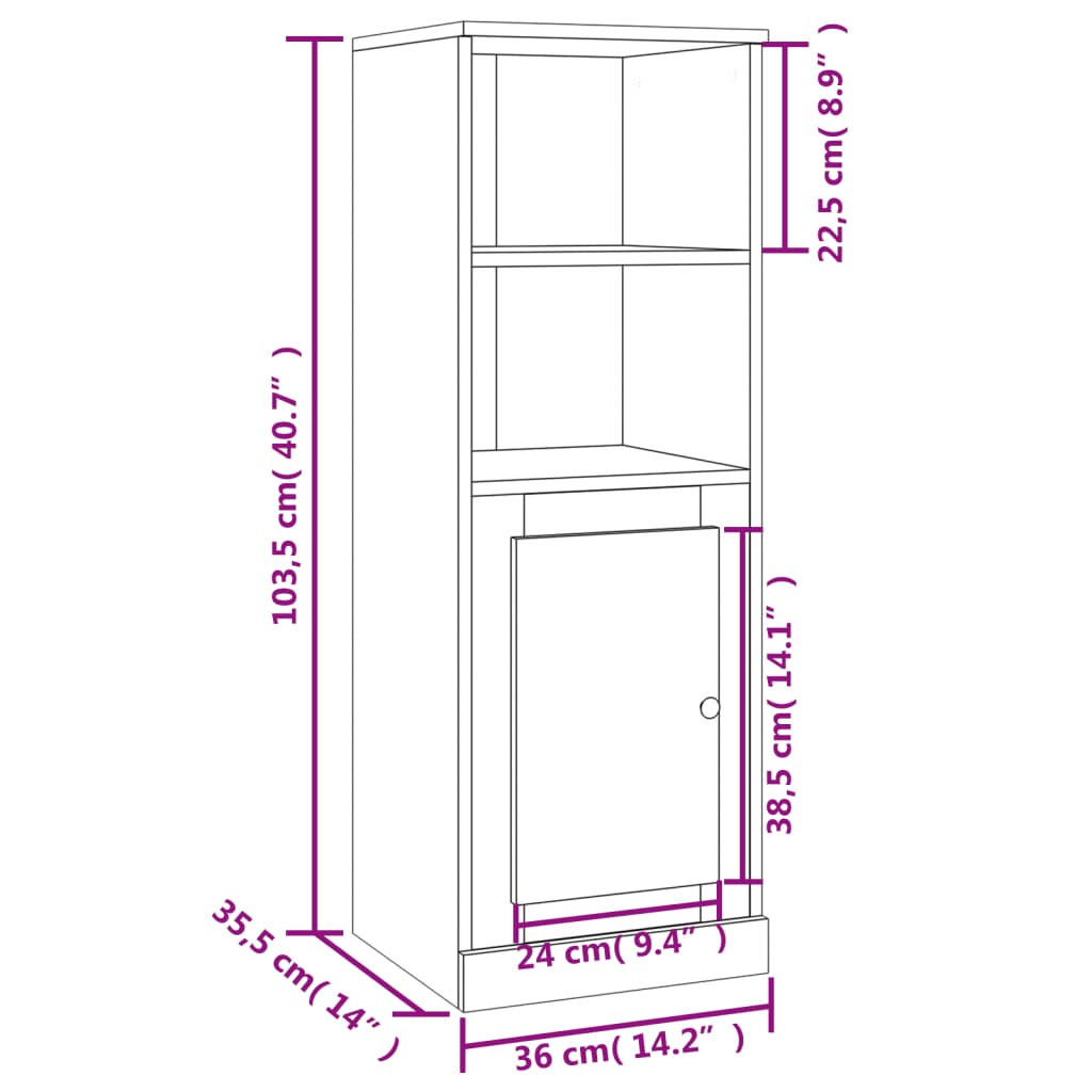 Hoge Kast 36X35,5X103,5 Cm Bewerkt Hout Zwart