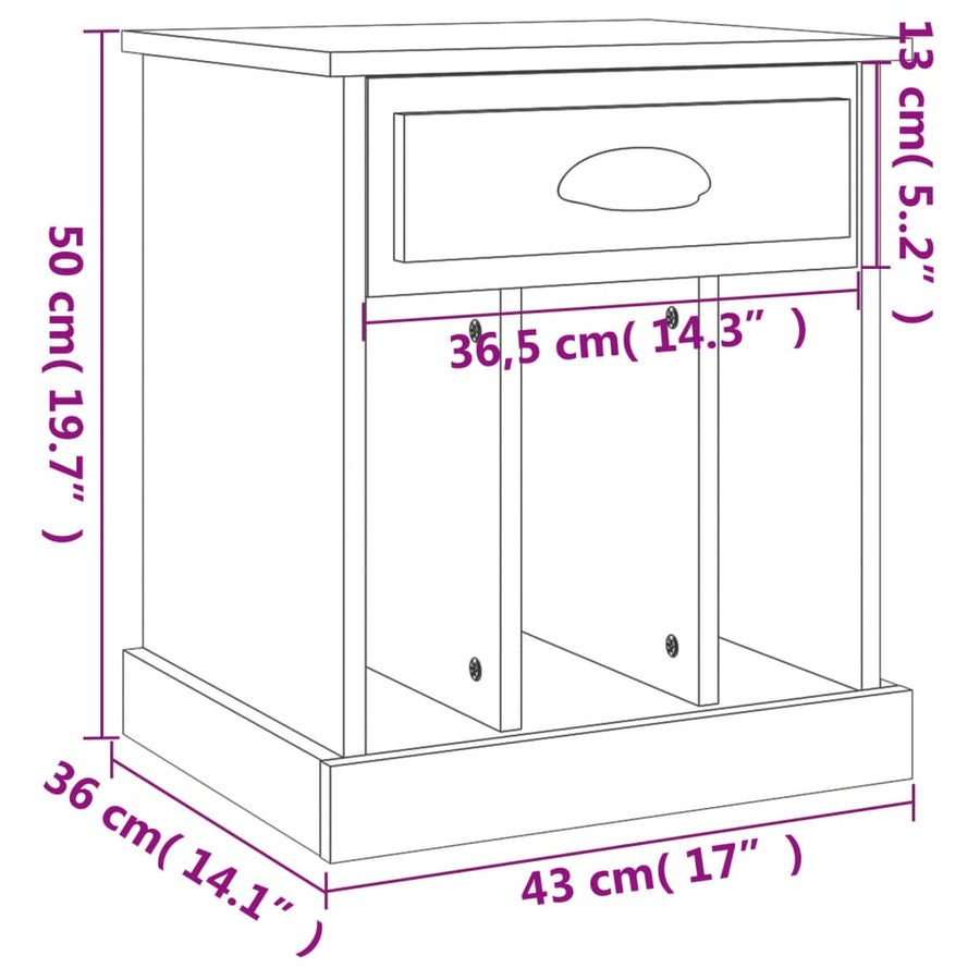 Nachtkastjes 2 St 43X36X50 Cm Gerookt Eikenkleurig