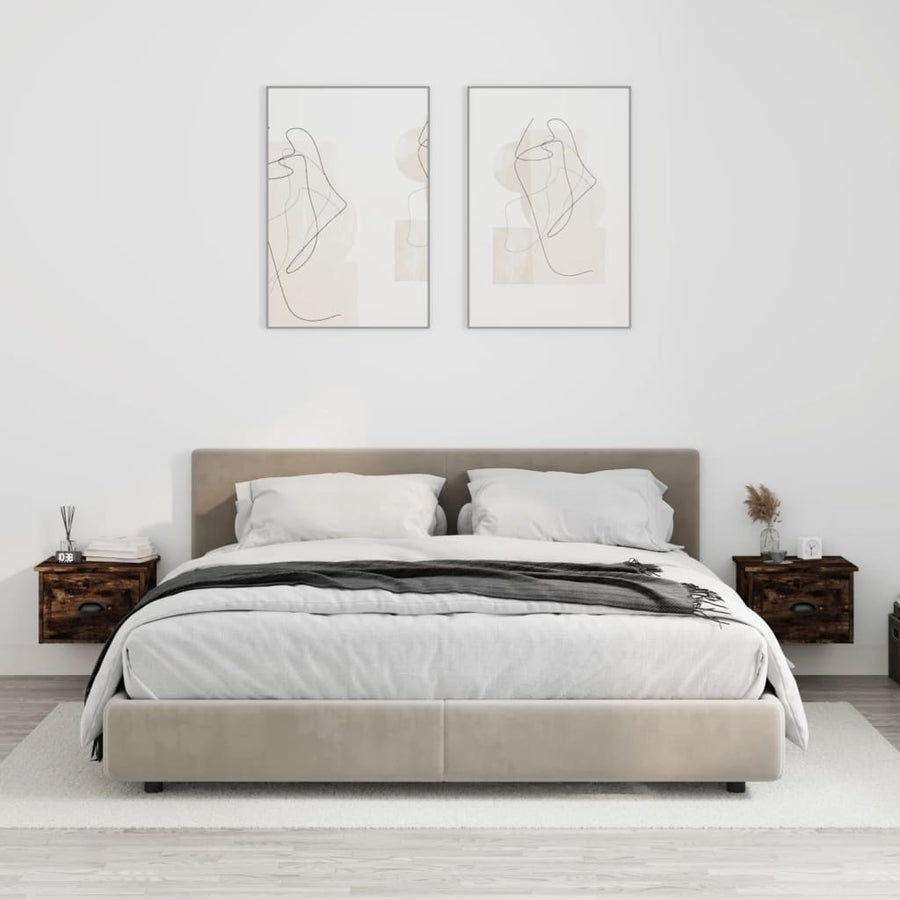 Nachtkastjes 2 St Wandgemonteerd 41,5X36X28 Cm Gerookt Eiken
