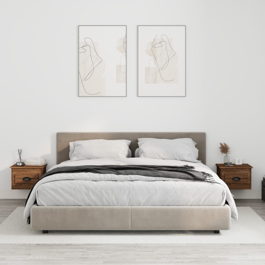 Nachtkastjes 2 St Wandgemonteerd 41,5X36X28 Cm Bruin Eikenkleur