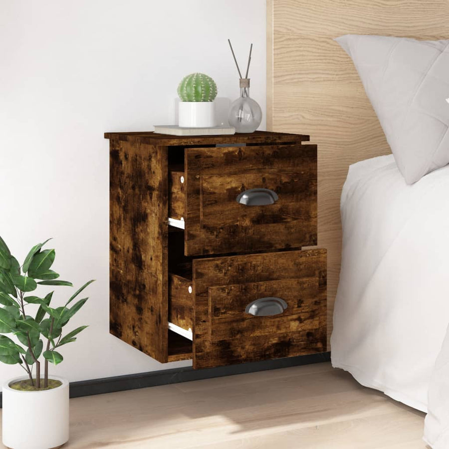 Nachtkastjes 2 St Wandgemonteerd 41,5X36X53 Cm Gerookt Eiken