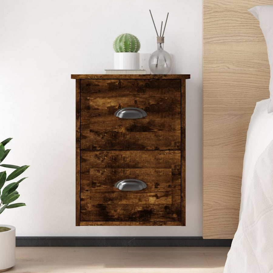 Nachtkastjes 2 St Wandgemonteerd 41,5X36X53 Cm Gerookt Eiken