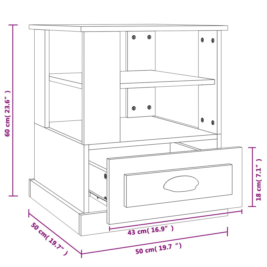 Bijzettafel 50X50X60 Cm Bewerkt Hout Kleurig Sonoma eiken