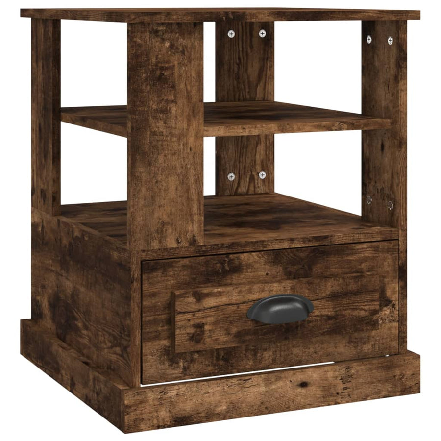 Bijzettafel 50x50x60 cm bewerkt hout gerookt eikenkleurig
