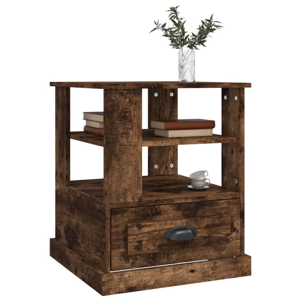 Bijzettafel 50x50x60 cm bewerkt hout gerookt eikenkleurig