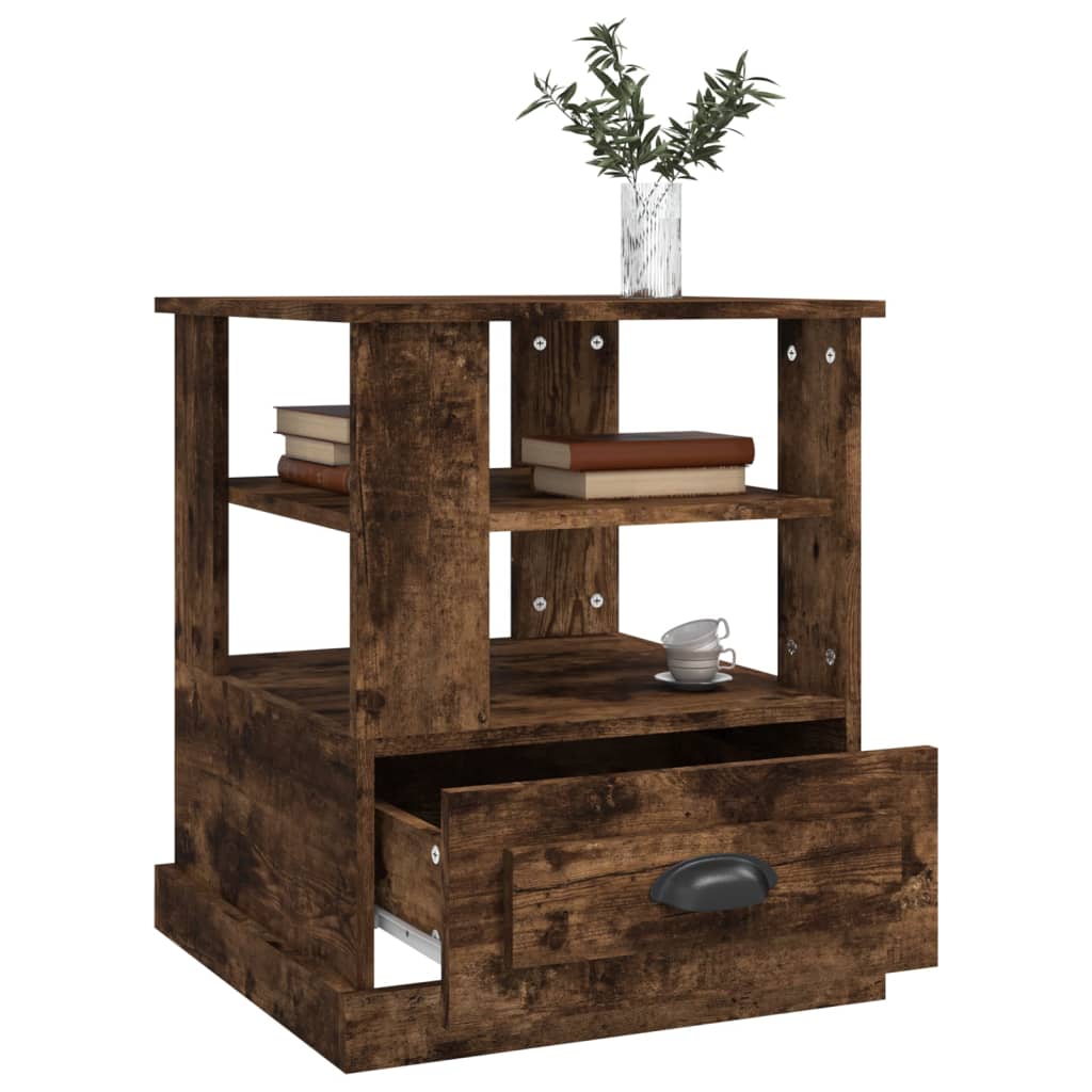 Bijzettafel 50x50x60 cm bewerkt hout gerookt eikenkleurig