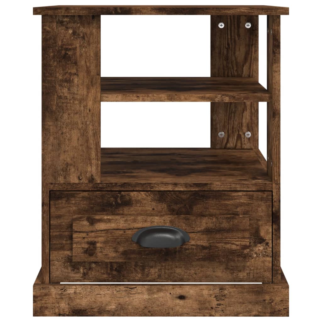 Bijzettafel 50x50x60 cm bewerkt hout gerookt eikenkleurig