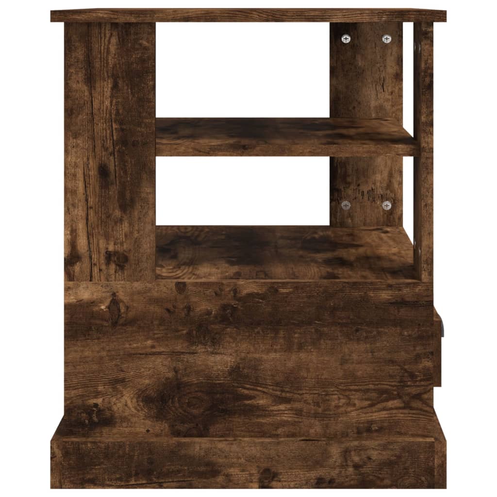 Bijzettafel 50x50x60 cm bewerkt hout gerookt eikenkleurig