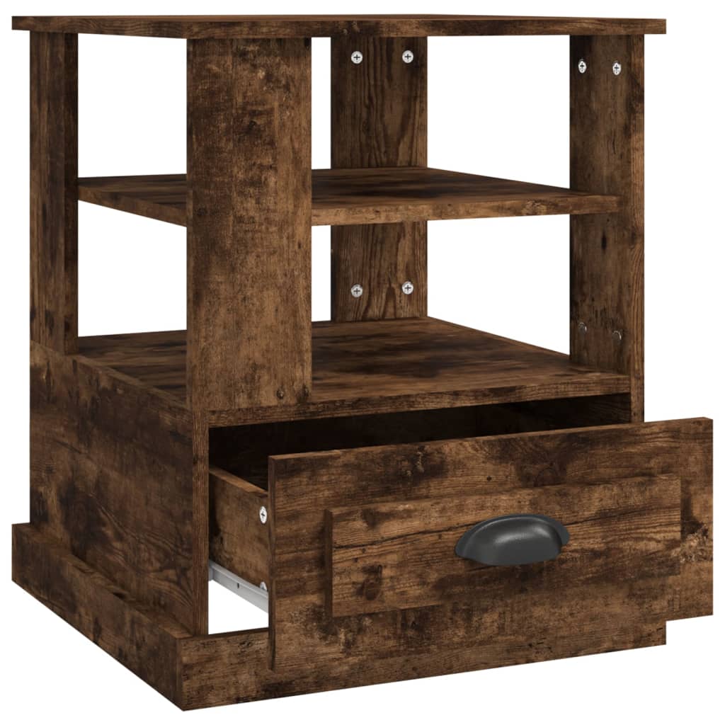 Bijzettafel 50x50x60 cm bewerkt hout gerookt eikenkleurig