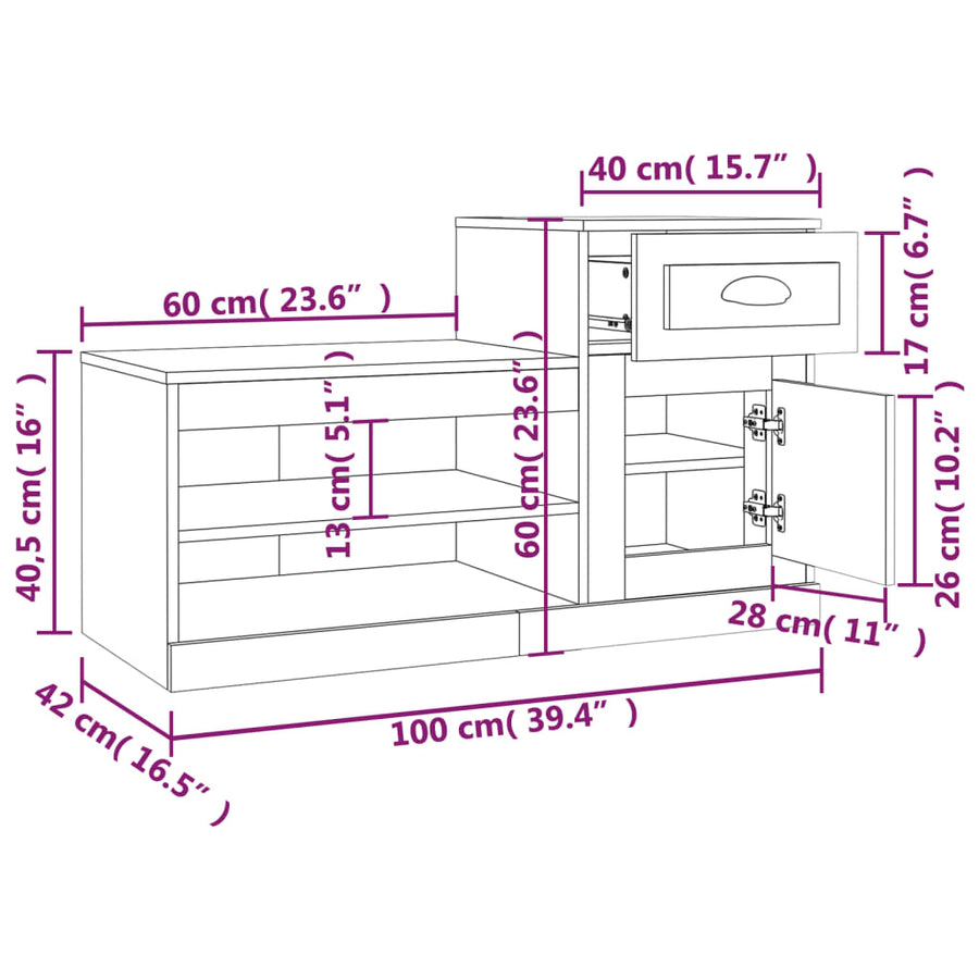 Schoenenkast 00X42X60 Cm Bewerkt Hout Zwart