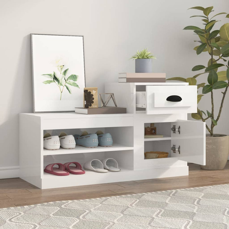 Schoenenkast 00X42X60 Cm Bewerkt Hout Hoogglans wit