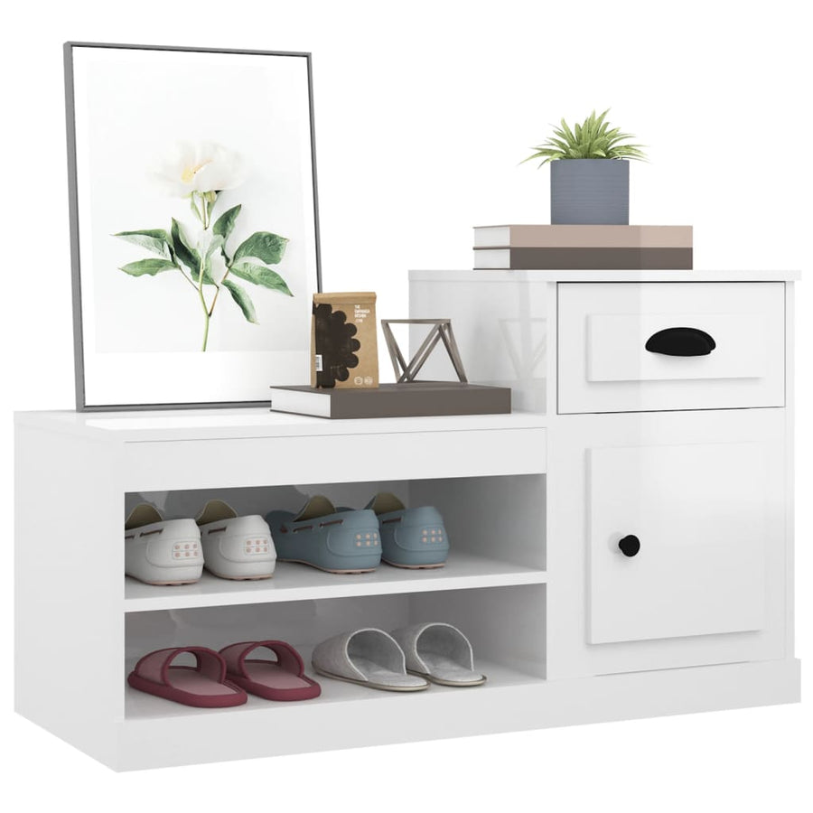 Schoenenkast 00X42X60 Cm Bewerkt Hout Hoogglans wit