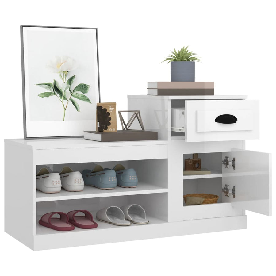 Schoenenkast 00X42X60 Cm Bewerkt Hout Hoogglans wit