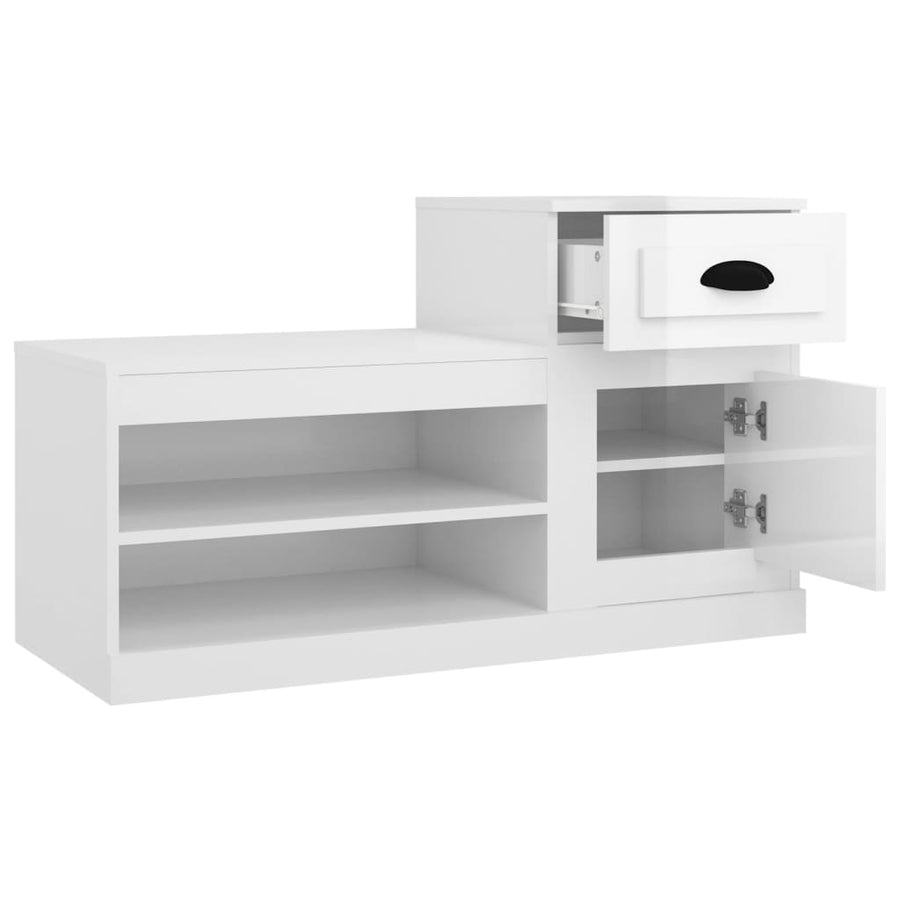 Schoenenkast 00X42X60 Cm Bewerkt Hout Hoogglans wit