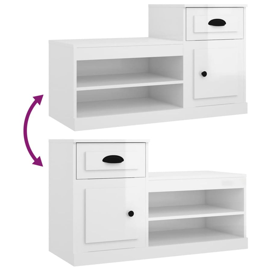 Schoenenkast 00X42X60 Cm Bewerkt Hout Hoogglans wit