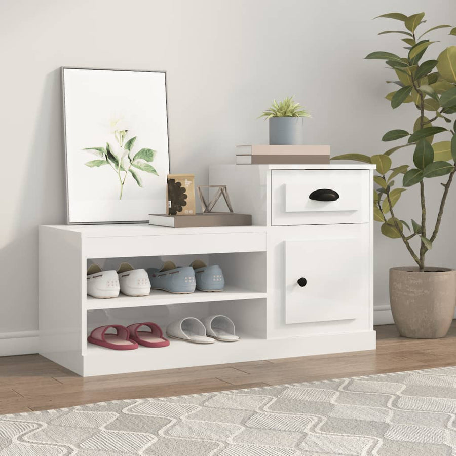 Schoenenkast 00X42X60 Cm Bewerkt Hout Hoogglans wit