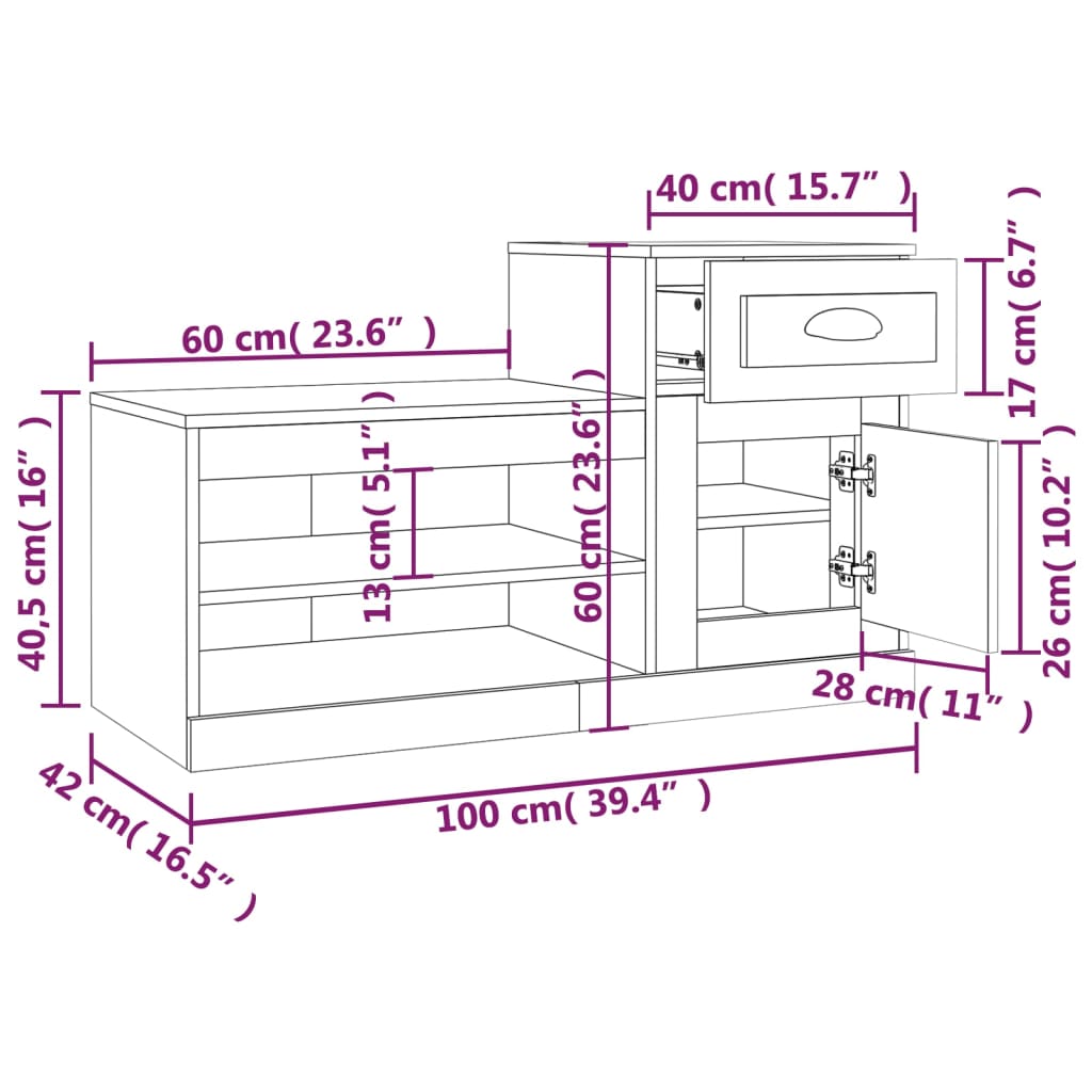 Schoenenkast 00X42X60 Cm Bewerkt Hout Betongrijs