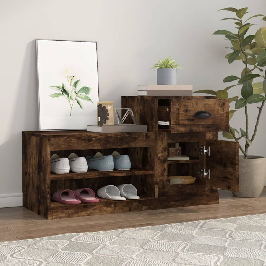 Schoenenkast 100X42X60 Cm Bewerkt Hout Gerookt Eikenkleurig