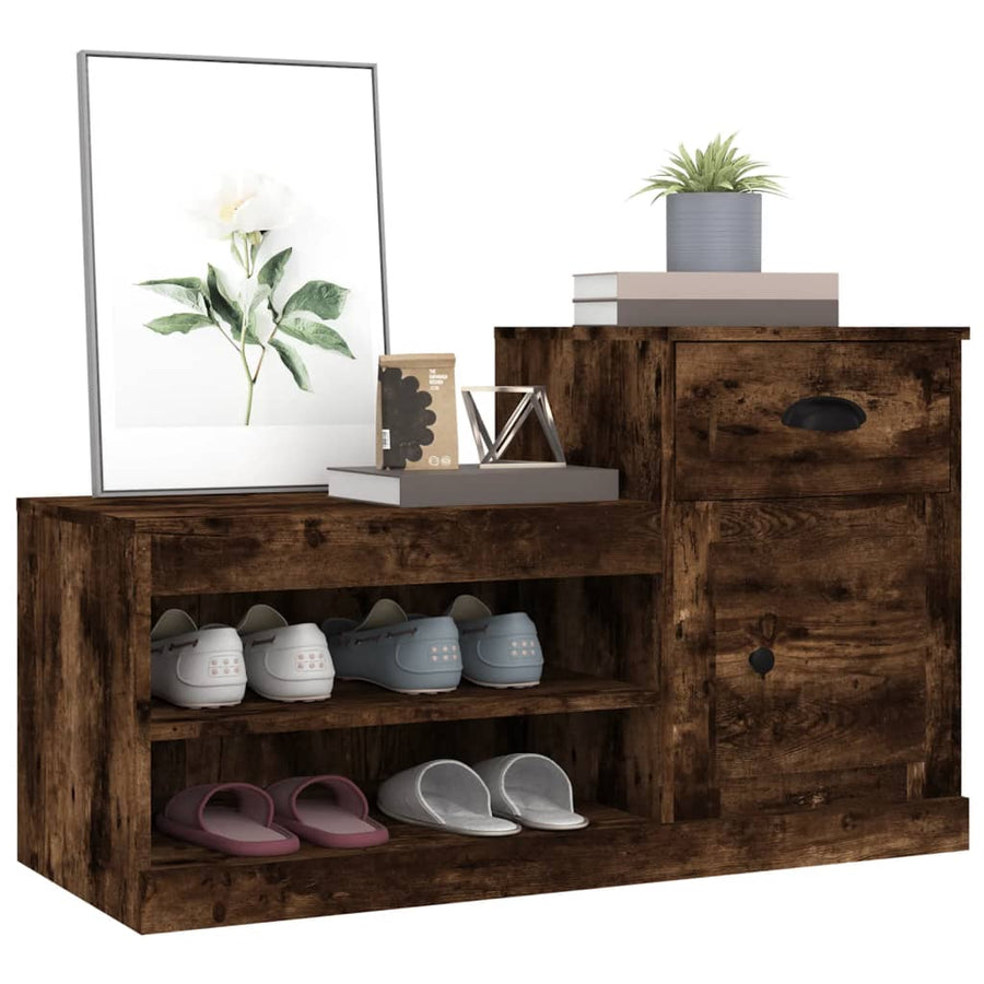 Schoenenkast 100X42X60 Cm Bewerkt Hout Gerookt Eikenkleurig