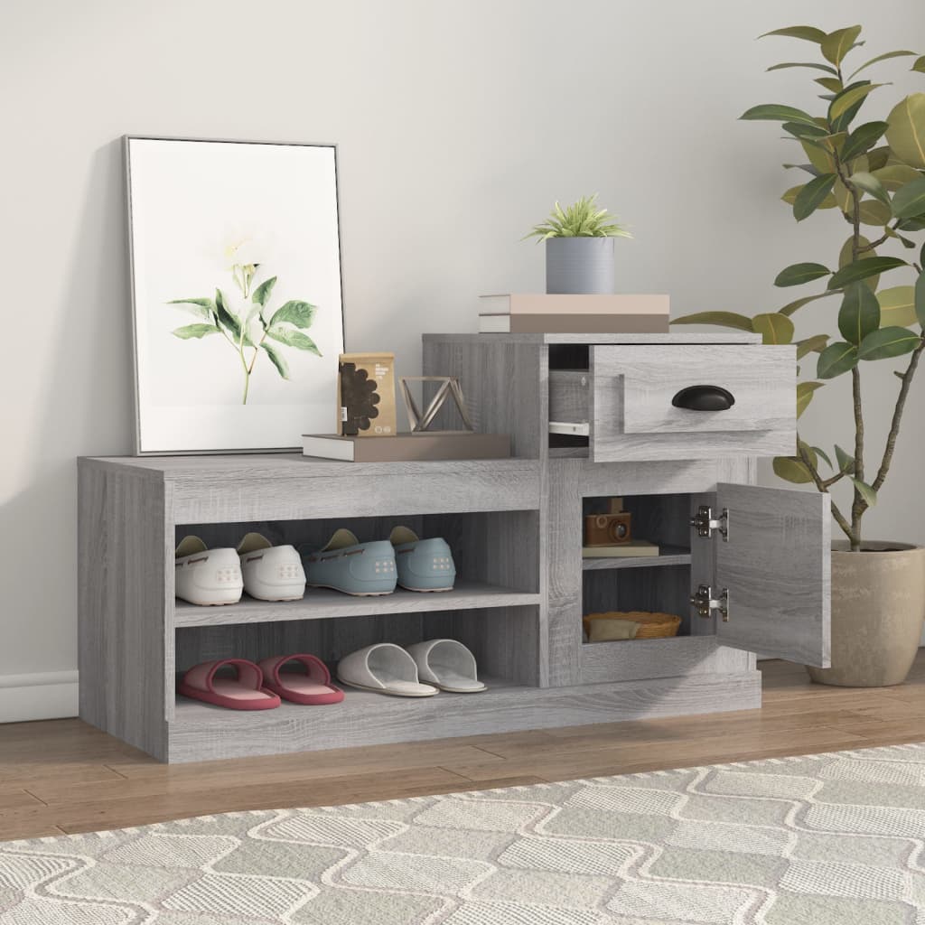 Schoenenkast 00X42X60 Cm Bewerkt Hout Eikenkleur Grijs sonoma