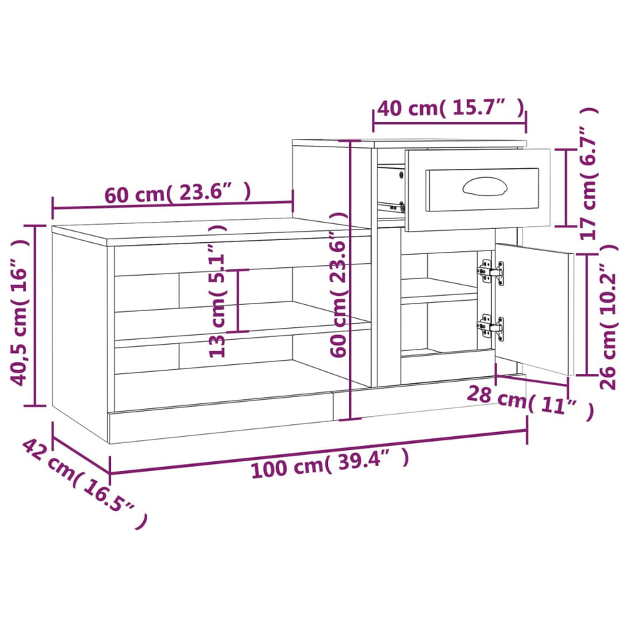 Schoenenkast 00X42X60 Cm Bewerkt Hout Eikenkleur Grijs sonoma