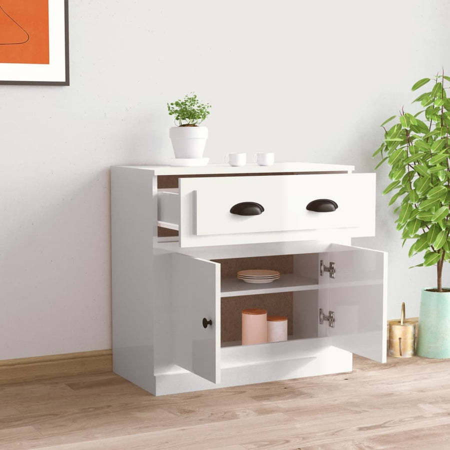 Dressoir 70X35X67,5 Cm Bewerkt Hout Hoogglans wit